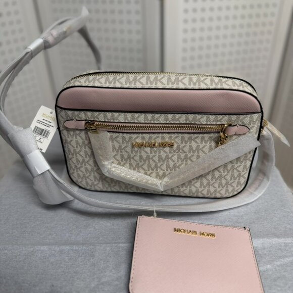Michael Kors Jet Set Large Logo Crossbody Pink Gold PAIRED Pink Coin Pouch NWT - Picture 5 of 12